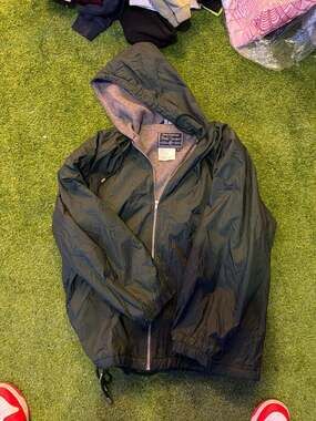 Vintage Dash Classics Dark Green Fleece Lined Nylon Hooded Jacket Size Medium